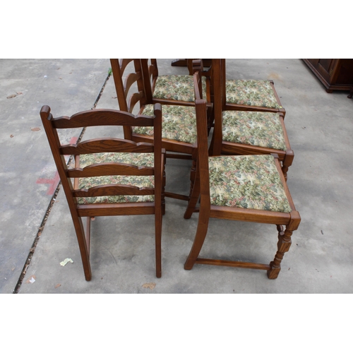 2951 - A SET OF 6, OAK, JAYCEE DINING CHAIRS WITH LADDER-BACKS, ON TURNED FRONT LEGS