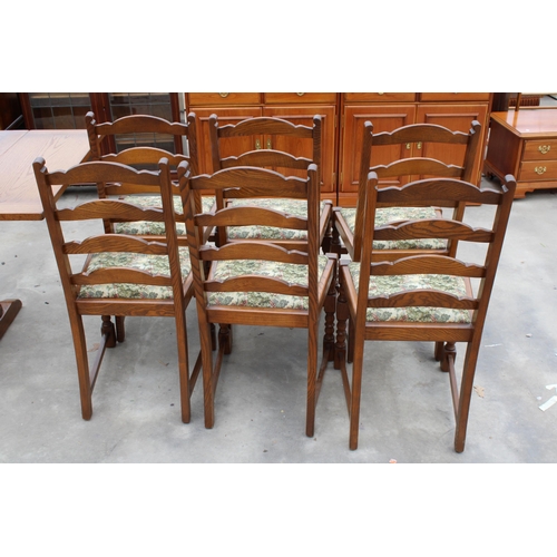 2951 - A SET OF 6, OAK, JAYCEE DINING CHAIRS WITH LADDER-BACKS, ON TURNED FRONT LEGS