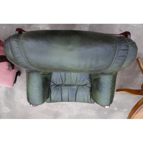 2954 - A MODERN GREEN RECOR (BELGIUM) FAUX LEATHER EASY CHAIR IN WOODEN FRAME