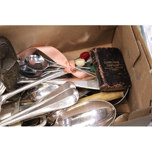 254 - A QUANTITY OF VINTAGE FLATWARE TO INCLUDE LADELS, MUFFIN FORK, SUGAR SIFTERS, SPOONS, ETC