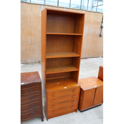 2974 - A MID CENTURY DANISH DOMINO DOBLER, RETRO TEAK BOOKCASE WITH FOUR LOWER DRAWERS