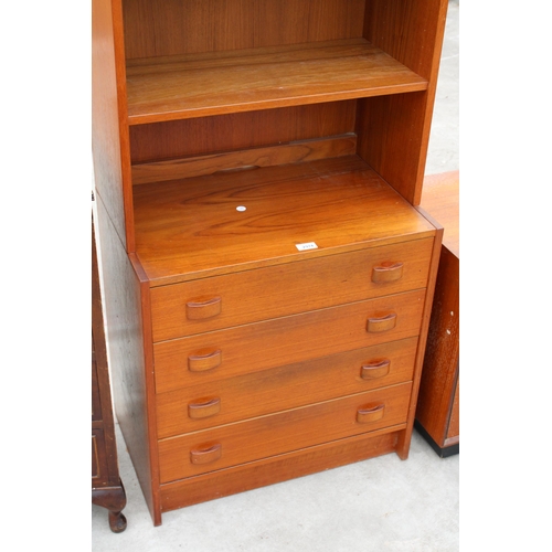 2974 - A MID CENTURY DANISH DOMINO DOBLER, RETRO TEAK BOOKCASE WITH FOUR LOWER DRAWERS