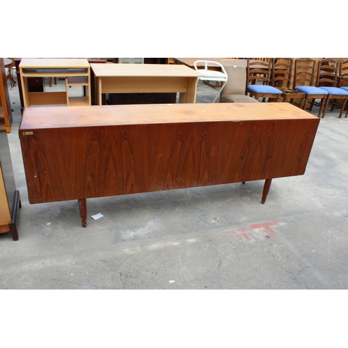 2979 - A BRAMIN OF DENMARK, MID CENTURY DANISH TEAK SIDEBOARD ENCLOSING TWO CUPBOARDS AND FOUR LONG DRAWERS... 