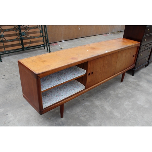 2979 - A BRAMIN OF DENMARK, MID CENTURY DANISH TEAK SIDEBOARD ENCLOSING TWO CUPBOARDS AND FOUR LONG DRAWERS... 