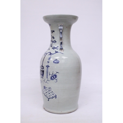 303 - A CHINESE BALUSTER SHAPED CELADON GLAZED VASE - 44.5 CM (H)