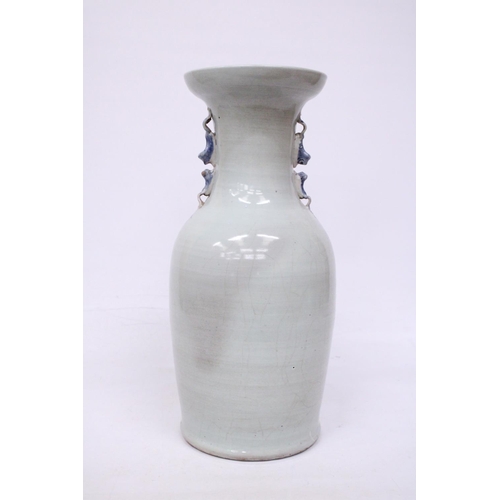 303 - A CHINESE BALUSTER SHAPED CELADON GLAZED VASE - 44.5 CM (H)