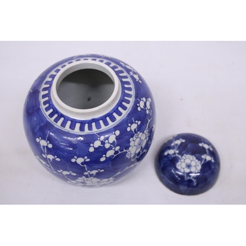 337 - A 19TH CENTURY CHINESE PORCELAIN LIDDED PRUNUS PATTERN GINGER JAR