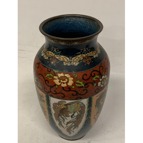 306 - A VIBRANT ANTIQUE JAPANESE INTRICATE CLOISONNE ENAMEL VASE MEIJI PERIOD - APPROX 31 CM