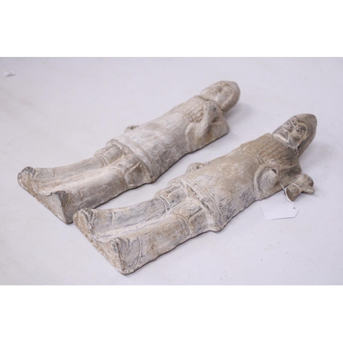 393 - A PAIR OF REPRODUCTION HAN DYNASTY WALL PLAQUES (A/F)