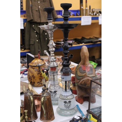 266 - TWO GLASS AND METAL SHISHA PIPES