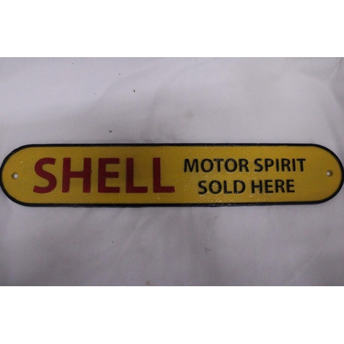 287 - A CAST YELLOW SHELL SIGN, LENGTH 50CM