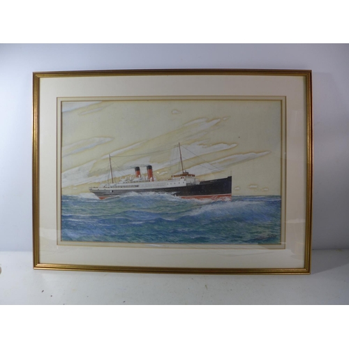 374 - A FRAMED WATERCOLOUR PICTURE OF T.S.S.MANXMAN BY A.L. PARRY DATED 1928, 35CM X 54CM. T.S.S. MANXMAN ... 