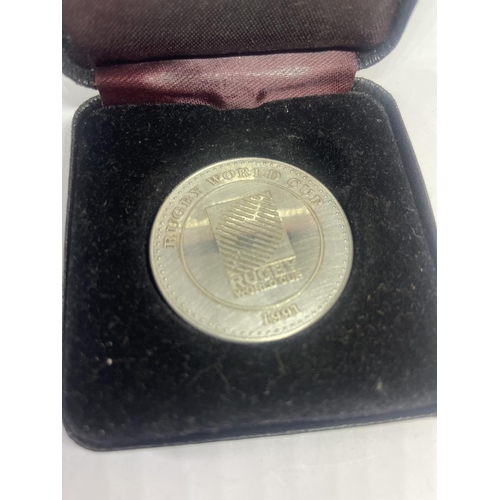 572 - A SILVER 1991 RUGBY WORLD CUP MEDAL IN A PRESENTATION BOX