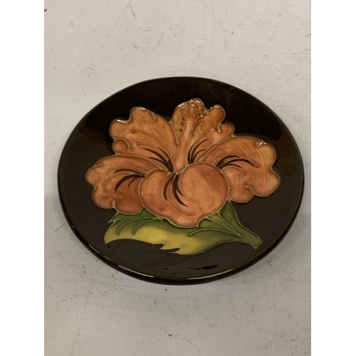 748 - A BROWN MOORCROFT HIBISCUS DISH