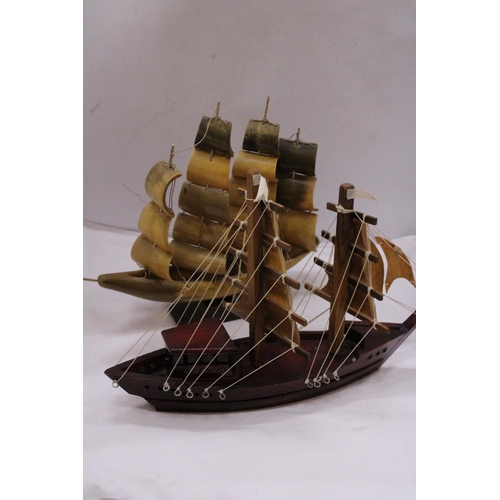 813 - TWO MODELS OF SHIPS TO INCLUDE ONE WOODEN AND ONE HORN