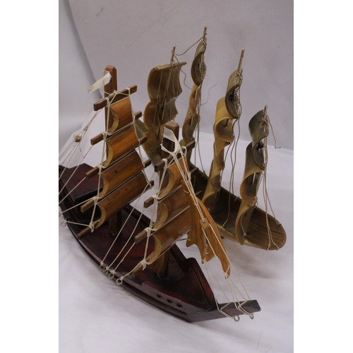 813 - TWO MODELS OF SHIPS TO INCLUDE ONE WOODEN AND ONE HORN