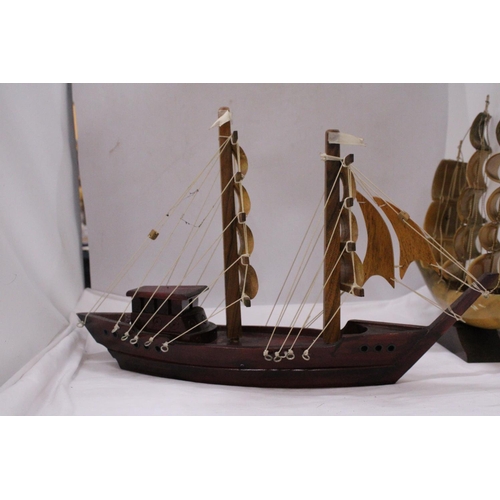 813 - TWO MODELS OF SHIPS TO INCLUDE ONE WOODEN AND ONE HORN