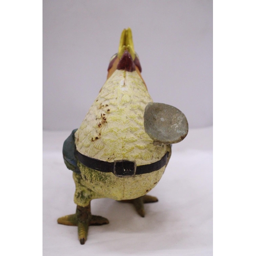 828 - A HEAVY HAND PAINTED CAST METAL FRENCH COCKEREL