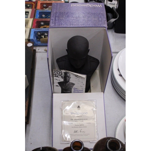 859 - A WEDGWOOD BLACK BASALT LIMITED EDITION  BUST OF EISENHOWER 2670 OF 5000 IN ORIGINAL BOX