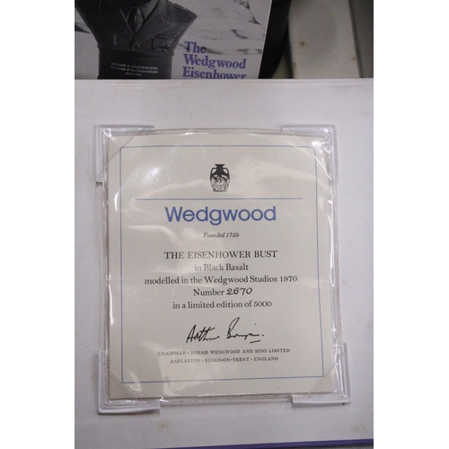 859 - A WEDGWOOD BLACK BASALT LIMITED EDITION  BUST OF EISENHOWER 2670 OF 5000 IN ORIGINAL BOX