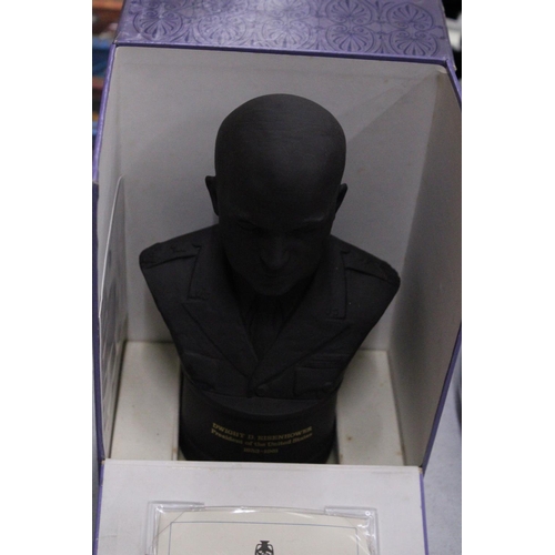 859 - A WEDGWOOD BLACK BASALT LIMITED EDITION  BUST OF EISENHOWER 2670 OF 5000 IN ORIGINAL BOX