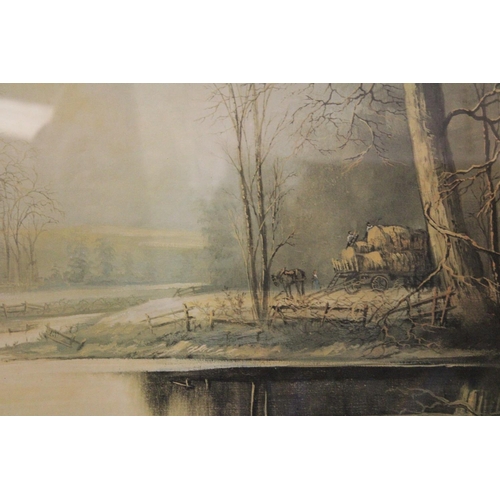 876 - A PRINT OF 'RIVER SCENE' BY KANWAL, FRAMED, 93CM X 52CM