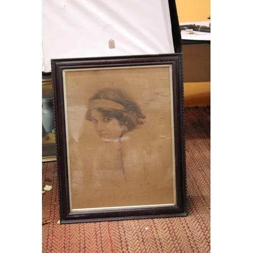 880 - A LARGE PRINT OF A YOUNG LADY, 60CM X 76CM