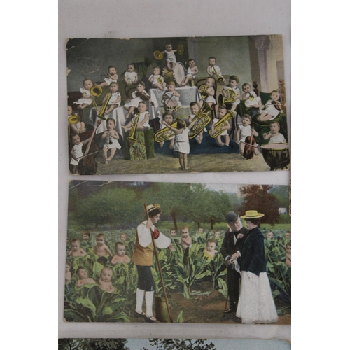 906 - SEVEN EARLY 1900'S POSTCARDS TO INCLUDE FRENCH CABBAGE BABIES, ETC