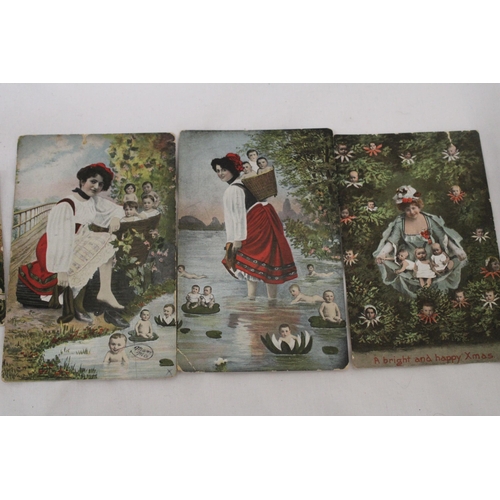 906 - SEVEN EARLY 1900'S POSTCARDS TO INCLUDE FRENCH CABBAGE BABIES, ETC