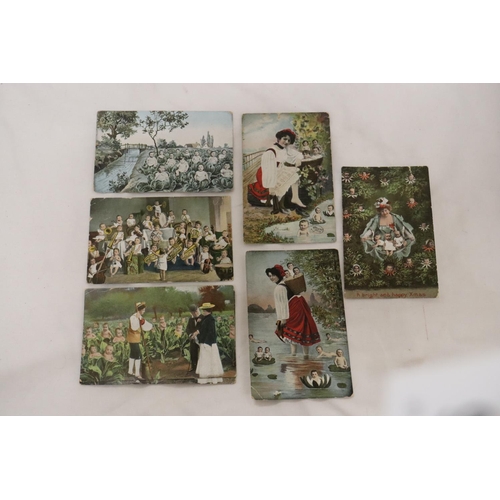 906 - SEVEN EARLY 1900'S POSTCARDS TO INCLUDE FRENCH CABBAGE BABIES, ETC