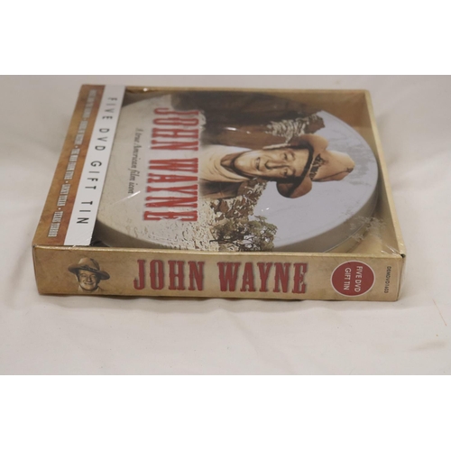 912 - A NEW AND SEALED SET OF FIVE JOHN WAYNE DVD'S IN A METAL GIFT TIN