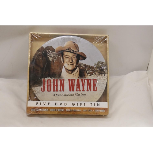 912 - A NEW AND SEALED SET OF FIVE JOHN WAYNE DVD'S IN A METAL GIFT TIN