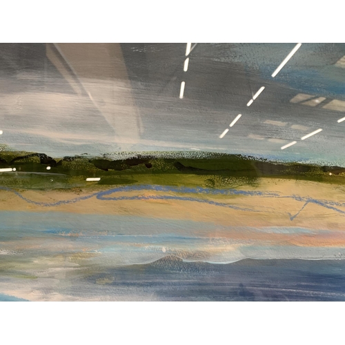 959 - A PENELOPE TIMMIS MIXED MEDIA PAINTING OF A COASTAL SCENCE