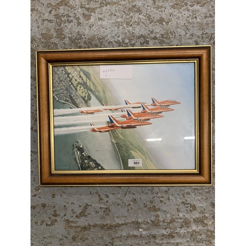 965 - A FRAMED PRINT OF THE RED ARROWS IN FLIGHT FORMATION