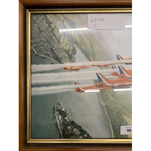 965 - A FRAMED PRINT OF THE RED ARROWS IN FLIGHT FORMATION