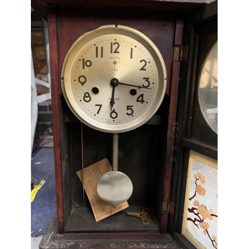 968 - A POLARIS VINTAGE CHIME PENDULUM WALL CLOCK - 15 DAY WINDING