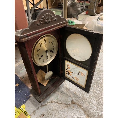 968 - A POLARIS VINTAGE CHIME PENDULUM WALL CLOCK - 15 DAY WINDING