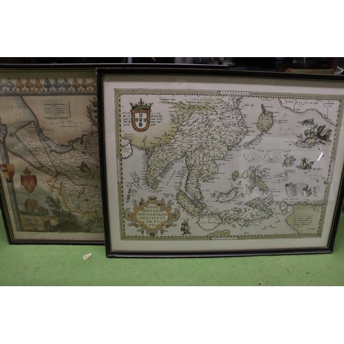 1001 - TWO FRAMED VINTAGE MAPS OF CHESHIRE AND THE ORIENT