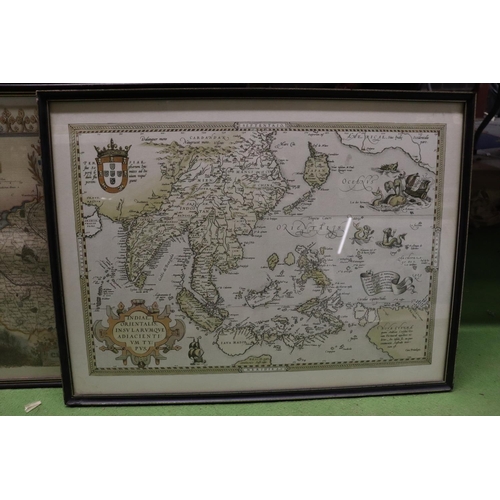 1001 - TWO FRAMED VINTAGE MAPS OF CHESHIRE AND THE ORIENT