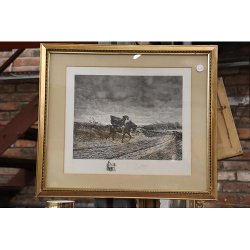 1023 - A VICTORIAN SIGNED PRINT OF A HORSEMAN