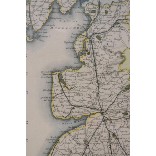 1067 - A FRAMED PRINT OF A MAP OF LANCASHIRE