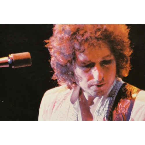 1125 - A PHOTOGRAPHIC PRINT ON BOARD OF BOB DYLAN AT BUDOKAN, 50CM X 76CM