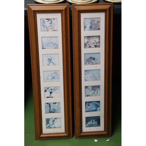 1126 - A PAIR OF DISNEY CARTOON SLIDES IN PINE FRAMES