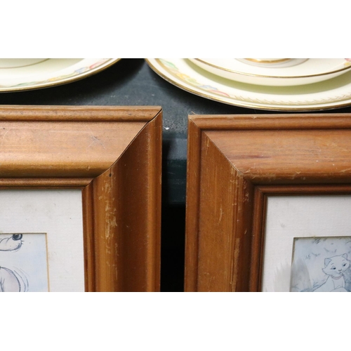 1126 - A PAIR OF DISNEY CARTOON SLIDES IN PINE FRAMES