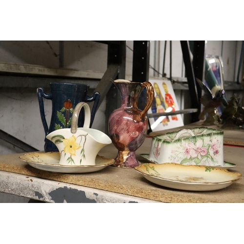 1200 - A MIXED LOT TO INCLUDE TWO ROYAL FOLEY WARE PLATES,  A RADFORD POSY BOWL, A OLDCOURT WARE HANDPAINTE... 