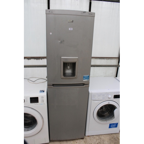 2318 - A GREY UPRIGHT BEKO FRIDGE FREEZER WITH WATER DISPENSER