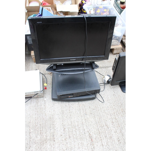 2403 - A SHARP TELEVISION WITH STAND AND SAMSUNG DVD PLAYER