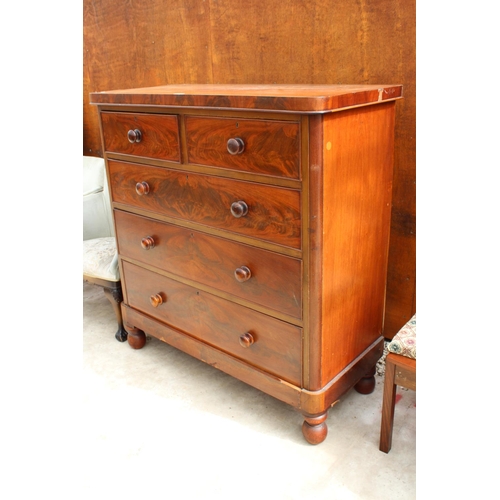 2519 - A VICTORIAN MAHOGANY CHEST OF 2 SHORT AND 3 LONG DRAWERS, 48