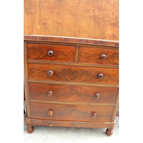 2519 - A VICTORIAN MAHOGANY CHEST OF 2 SHORT AND 3 LONG DRAWERS, 48