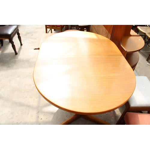 2536 - A RETRO TEAK EXTENDING DINING TABLE ON WHALE FIN LEGS, 52